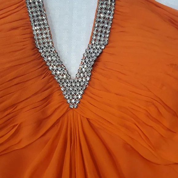 Vtg Niteline Chic  Orange Silk  Gown with Silver Accents - Picture 14 of 16